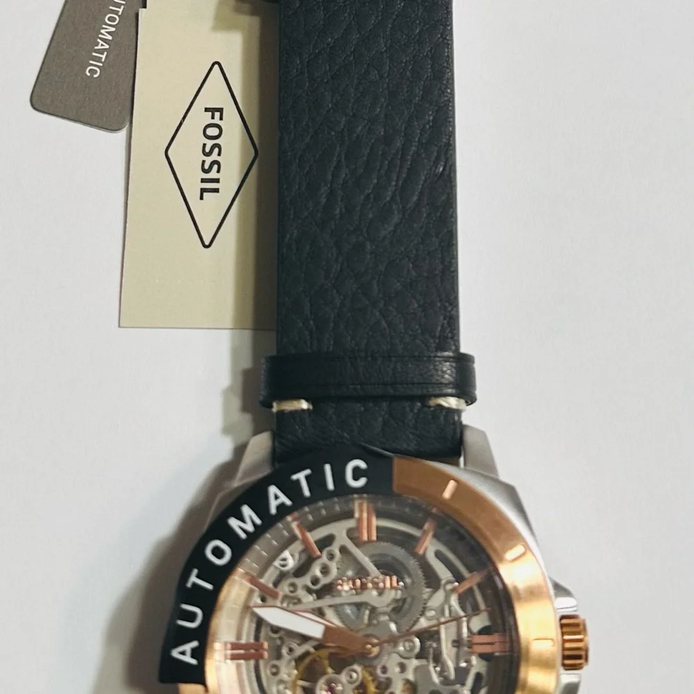 NWT BQ2428 FOSSIL Privateer Sport Mechanical Black Leather Automatic Watch